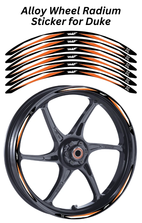 Alloy Wheel Radium Sticker Compatible with Duke 125/200/390 | Printed In Premium Radium With FPF(Fade Protection Film), Water Proof, Precut Sticker, Pack Of 12